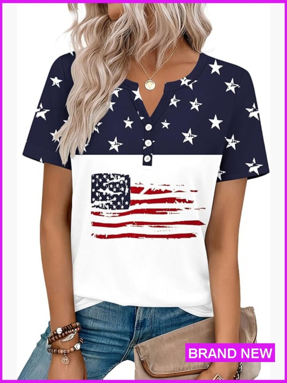 V Neck Short Sleeve Blouse Dressy Casual Summer Shirt Soft Henley with Buttons